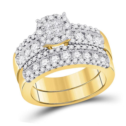 14k Yellow Gold Princess Diamond Bridal Wedding Ring Set 1-3/4 Cttw