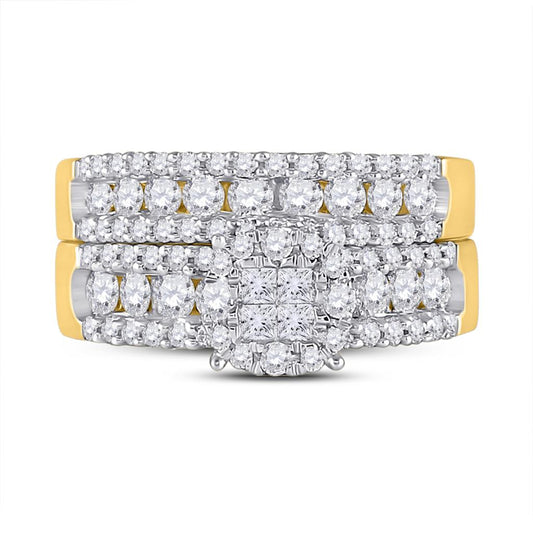 14k Yellow Gold Princess Diamond Bridal Wedding Ring Set 1-3/4 Cttw