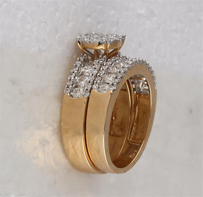 14k Yellow Gold Princess Diamond Bridal Wedding Ring Set 1-3/4 Cttw