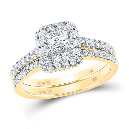 14k Yellow Gold Princess Diamond Bridal Wedding Ring Set 1 Cttw