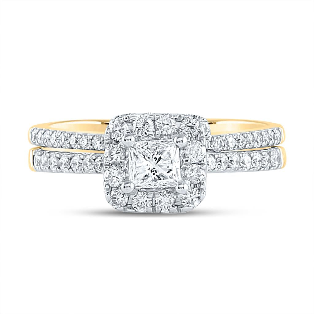 14k Yellow Gold Princess Diamond Bridal Wedding Ring Set 1 Cttw