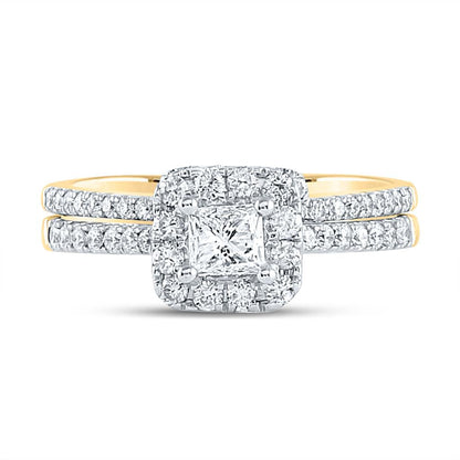 14k Yellow Gold Princess Diamond Bridal Wedding Ring Set 1 Cttw