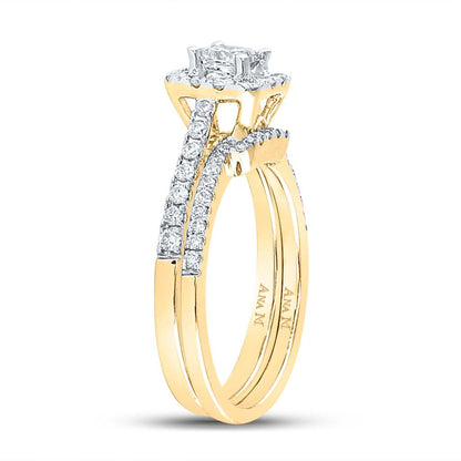 14k Yellow Gold Princess Diamond Bridal Wedding Ring Set 1 Cttw