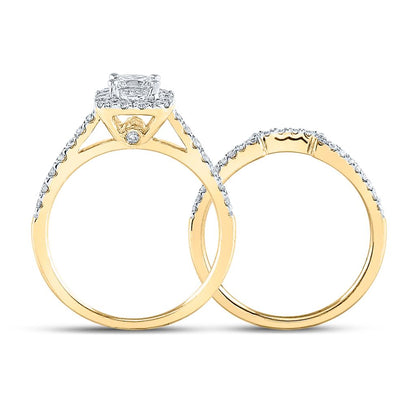 14k Yellow Gold Princess Diamond Bridal Wedding Ring Set 1 Cttw
