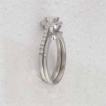 14k White Gold Princess Diamond Halo Bridal Wedding Ring Set 1 Cttw