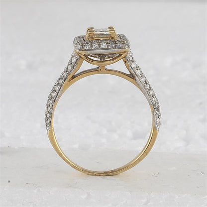 14k Yellow Gold Princess Diamond Halo Bridal Wedding Ring Set 1-1/4 Cttw (Certified)