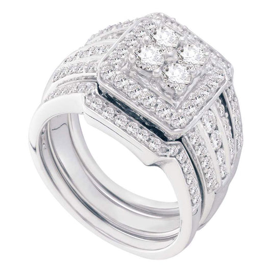 14k White Gold Round Diamond Bridal Wedding Ring Set 1-1/2 Cttw