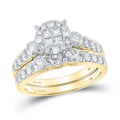 14k Yellow Gold Princess Diamond Bridal Wedding Ring Set 1-1/2 Cttw