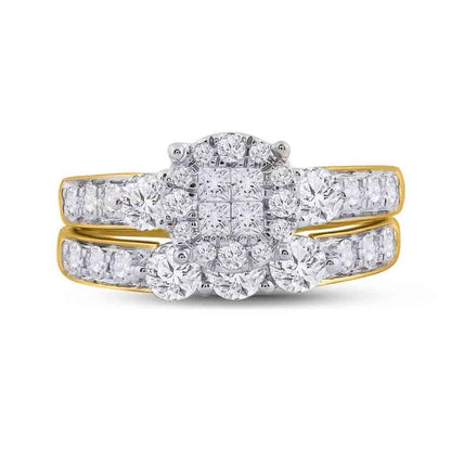 14k Yellow Gold Princess Diamond Bridal Wedding Ring Set 1-1/2 Cttw