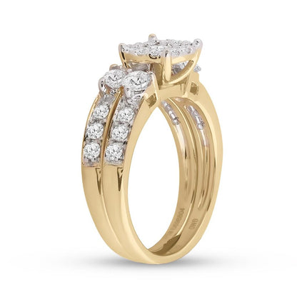 14k Yellow Gold Princess Diamond Bridal Wedding Ring Set 1-1/2 Cttw