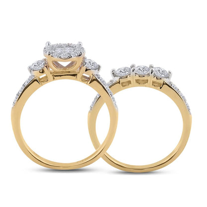 14k Yellow Gold Princess Diamond Bridal Wedding Ring Set 1-1/2 Cttw
