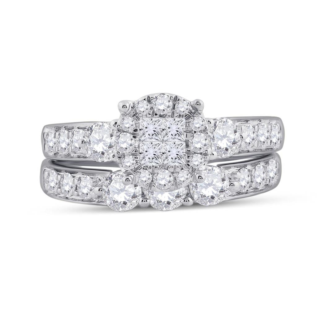 14k White Gold Princess Diamond Bridal Wedding Ring Set 1-1/2 Cttw
