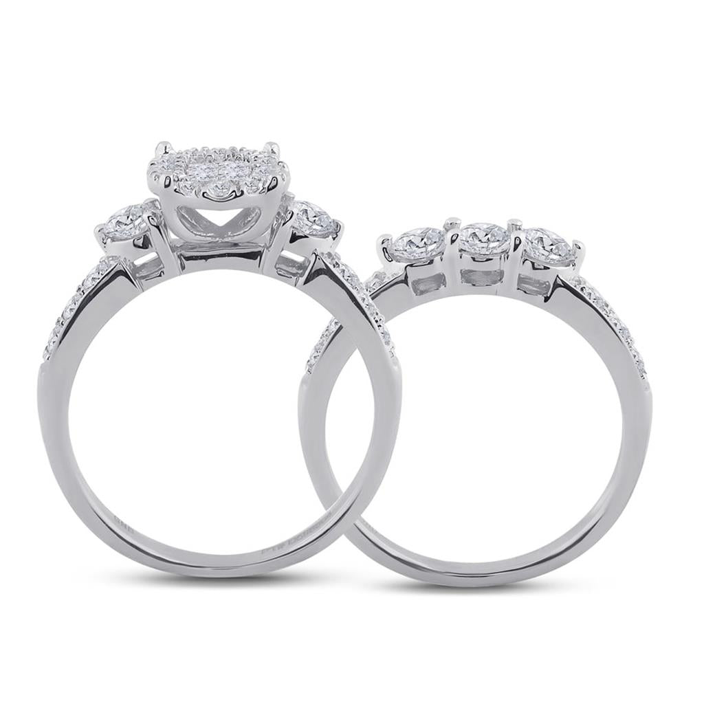 14k White Gold Princess Diamond Bridal Wedding Ring Set 1-1/2 Cttw