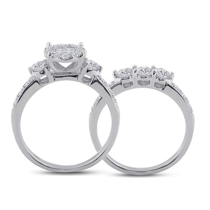 14k White Gold Princess Diamond Bridal Wedding Ring Set 1-1/2 Cttw