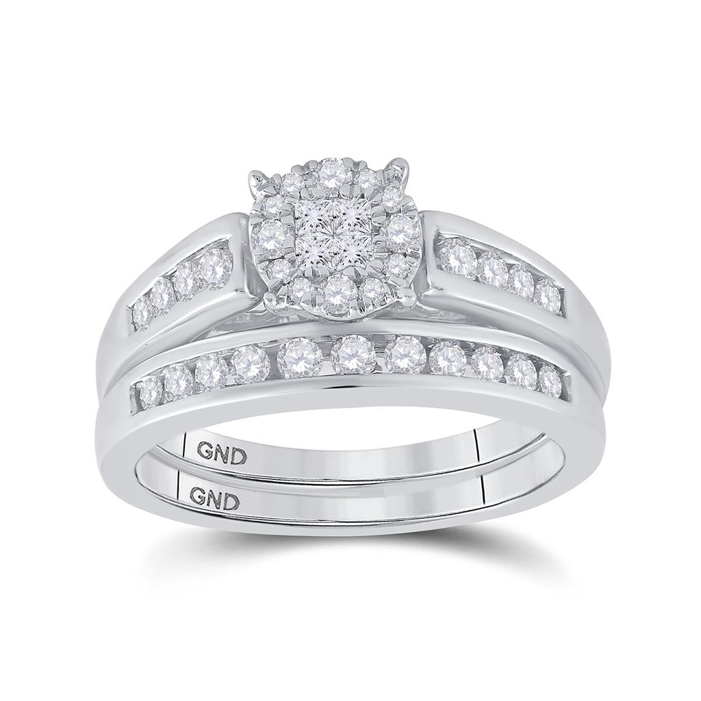 14k White Gold Princess Diamond Bridal Wedding Ring Set 1/2 Cttw