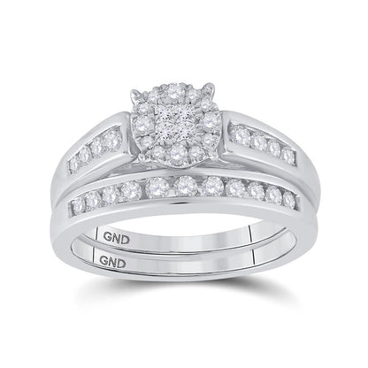 14k White Gold Princess Diamond Bridal Wedding Ring Set 1/2 Cttw
