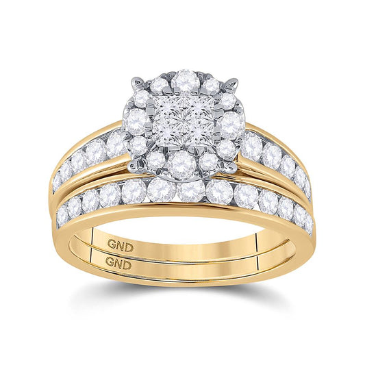 14k Yellow Gold Princess Diamond Bridal Wedding Ring Set 1-3/8 Cttw