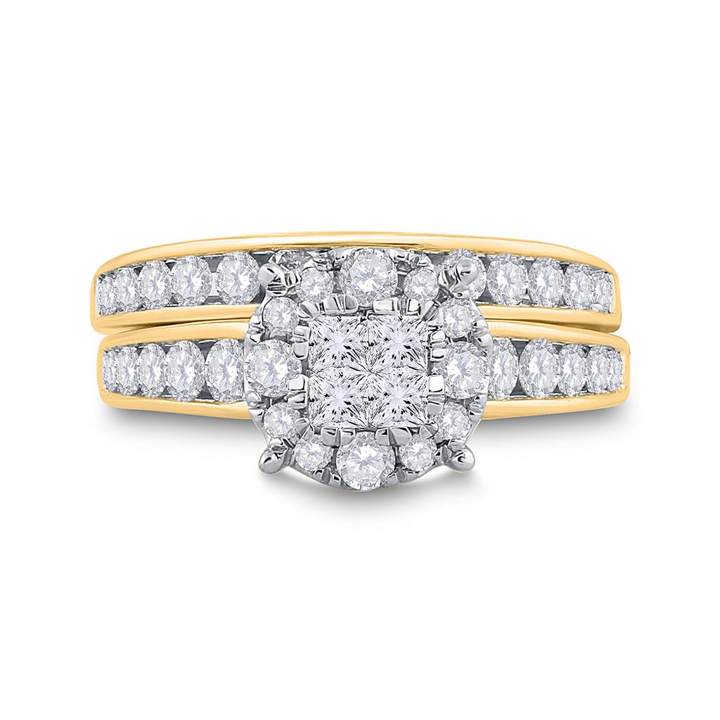 14k Yellow Gold Princess Diamond Bridal Wedding Ring Set 1-3/8 Cttw