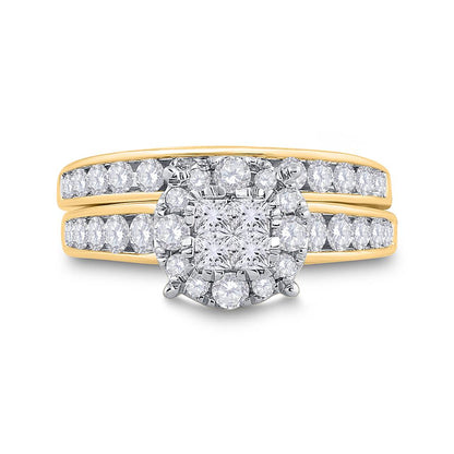 14k Yellow Gold Princess Diamond Bridal Wedding Ring Set 1-3/8 Cttw