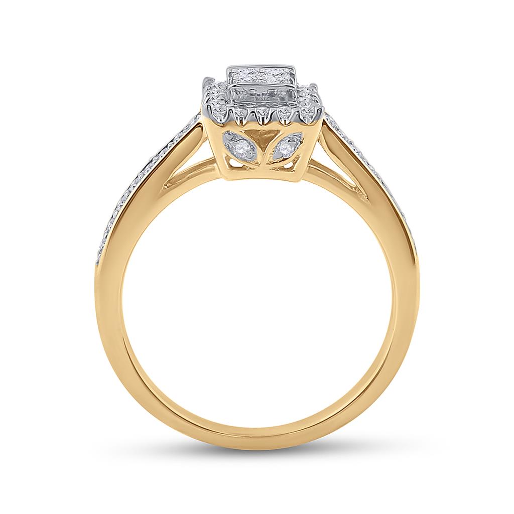 14k Yellow Gold Princess Diamond Halo Bridal Wedding Ring Set 1/2 Cttw