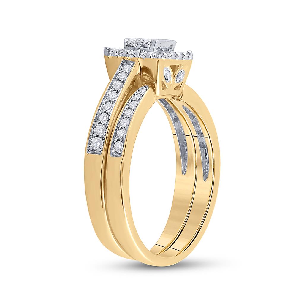 14k Yellow Gold Princess Diamond Halo Bridal Wedding Ring Set 1/2 Cttw