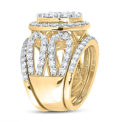 14k Yellow Gold Round Diamond Halo Bridal Wedding Ring Set 4 Cttw