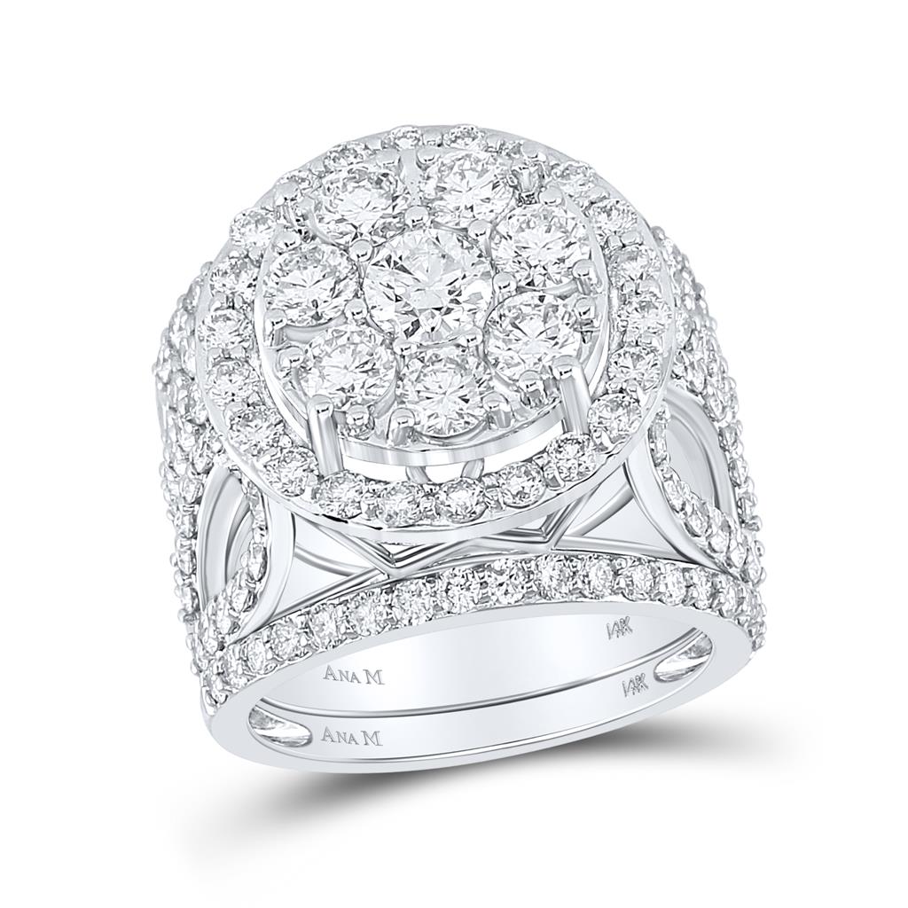 14k White Gold Round Diamond Halo Bridal Wedding Ring Set 4 Cttw