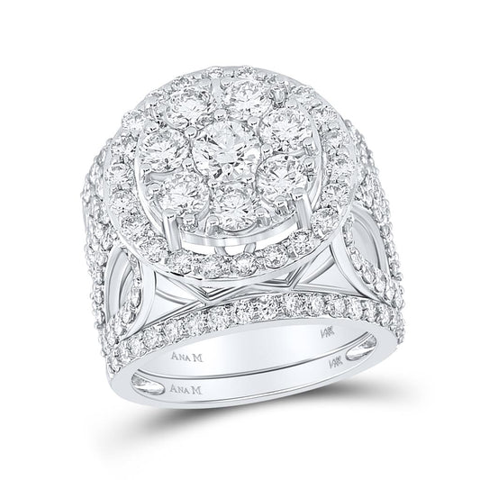 14k White Gold Round Diamond Halo Bridal Wedding Ring Set 4 Cttw
