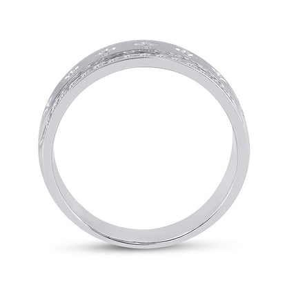 14k White Gold Round Diamond Wedding Cross Band Ring 1/2 Cttw