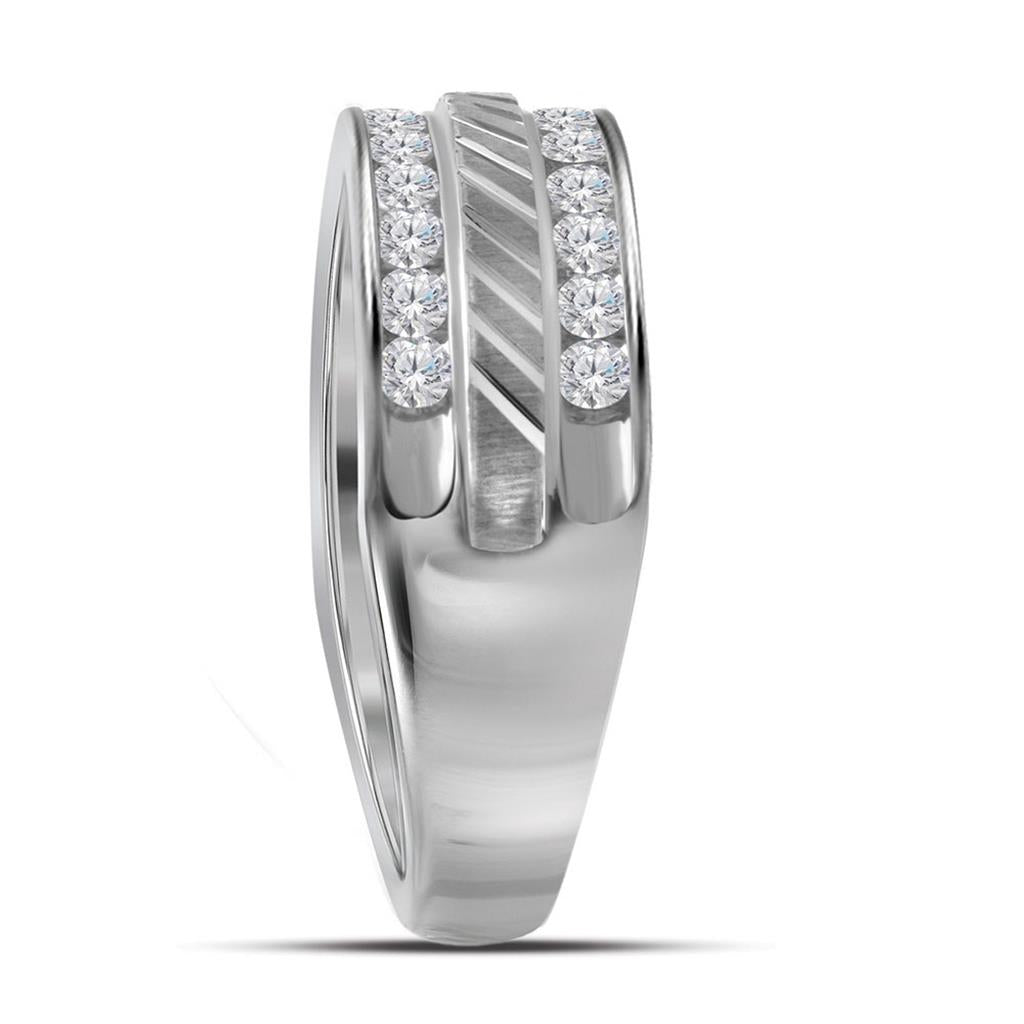 14k White Gold Round Diamond Double Row Grecco Wedding Band Ring 1 Cttw