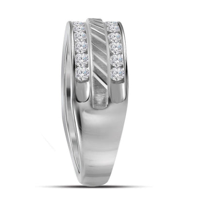 14k White Gold Round Diamond Double Row Grecco Wedding Band Ring 1 Cttw