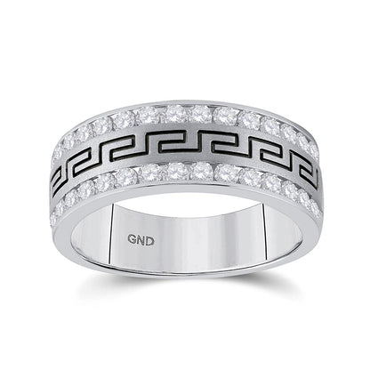 14k White Gold Round Diamond Double Row Grecco Greek Key Wedding Band 1 Cttw