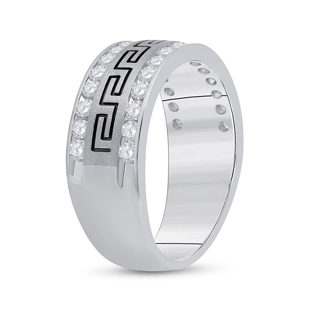 14k White Gold Round Diamond Double Row Grecco Greek Key Wedding Band 1 Cttw