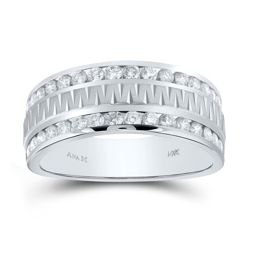 14k White Gold Round Diamond Wedding Double Row Band Ring 1 Cttw