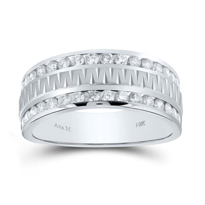 14k White Gold Round Diamond Wedding Double Row Band Ring 1 Cttw