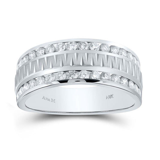 14k White Gold Round Diamond Wedding Double Row Band Ring 1 Cttw