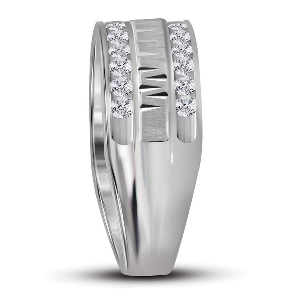 14k White Gold Round Diamond Wedding Double Row Band Ring 1 Cttw
