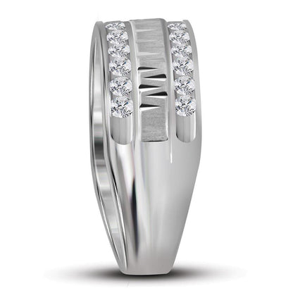 14k White Gold Round Diamond Wedding Double Row Band Ring 1 Cttw
