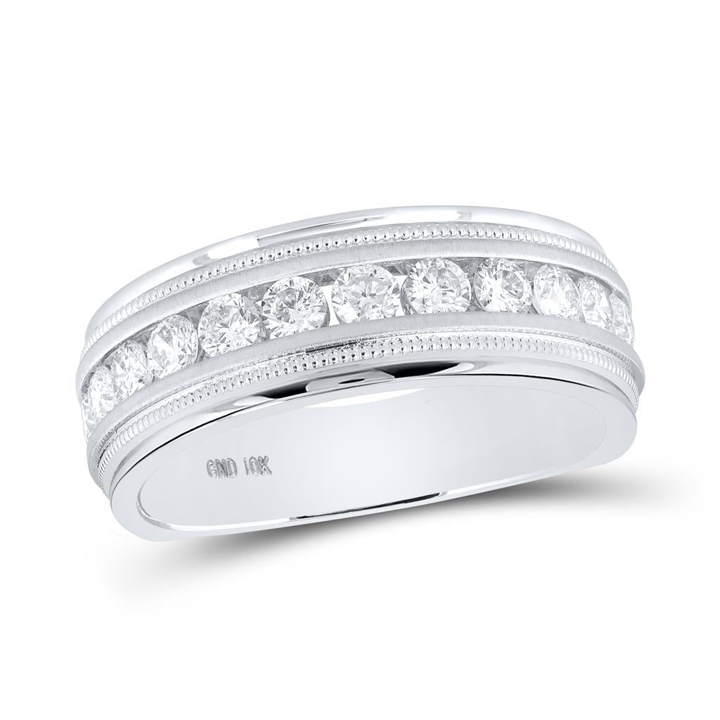 14k White Gold Round Diamond Wedding Single Row Band Ring 1 Cttw