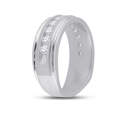 14k White Gold Round Diamond Wedding Single Row Band Ring 1 Cttw