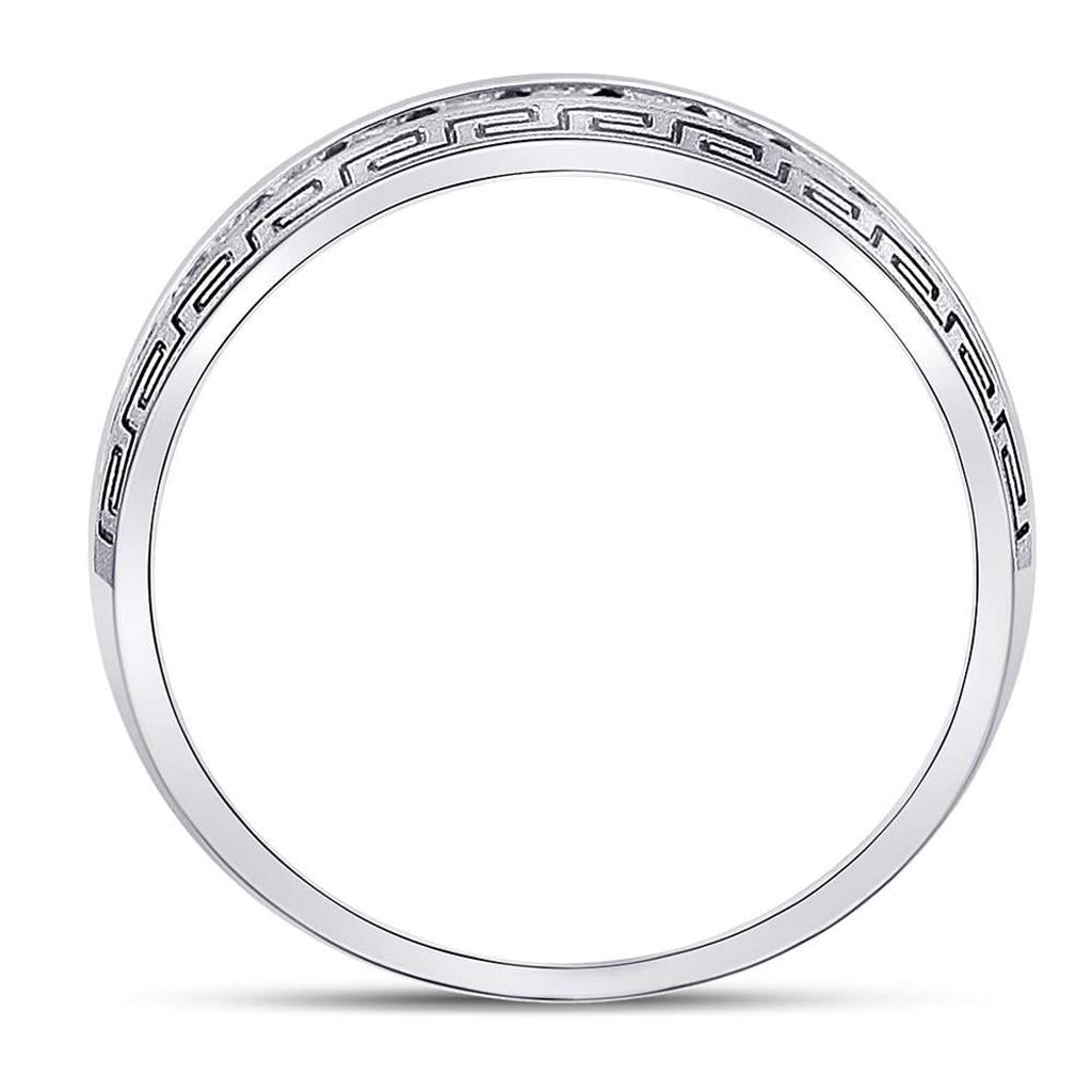 14k White Gold Round Diamond Greek Key Single Row Wedding Band Ring 1/2 Cttw