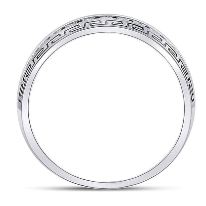 14k White Gold Round Diamond Greek Key Single Row Wedding Band Ring 1/2 Cttw