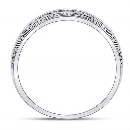 14k White Gold Round Diamond Greek Key Single Row Wedding Band Ring 1/2 Cttw