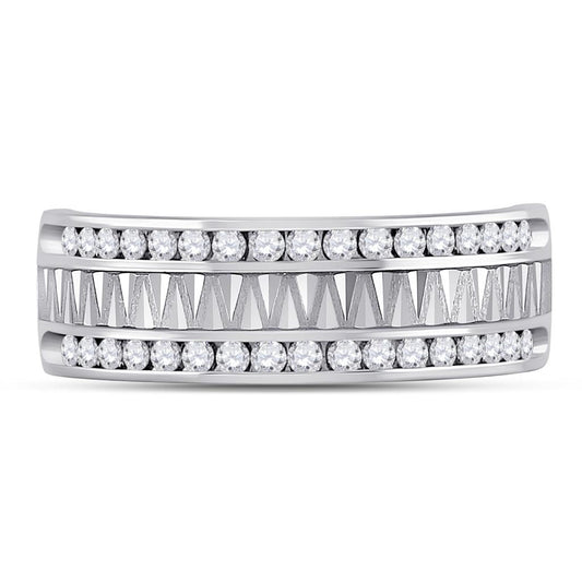 14kt White Gold Round Diamond Double Row Zigzag Wedding Band Ring 1/2 Cttw