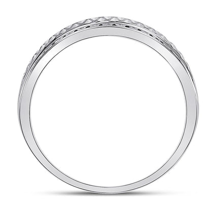 14kt White Gold Round Diamond Double Row Zigzag Wedding Band Ring 1/2 Cttw