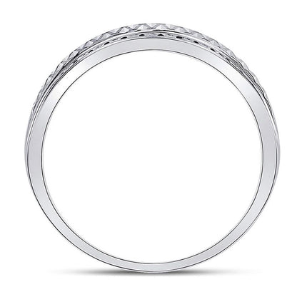 14kt White Gold Round Diamond Double Row Zigzag Wedding Band Ring 1/2 Cttw