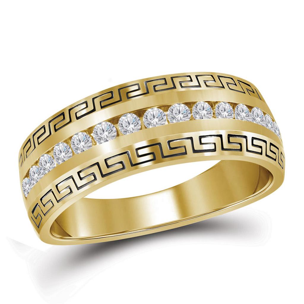 14k Yellow Gold Machine Set Round Diamond Wedding Band Ring 1 Cttw