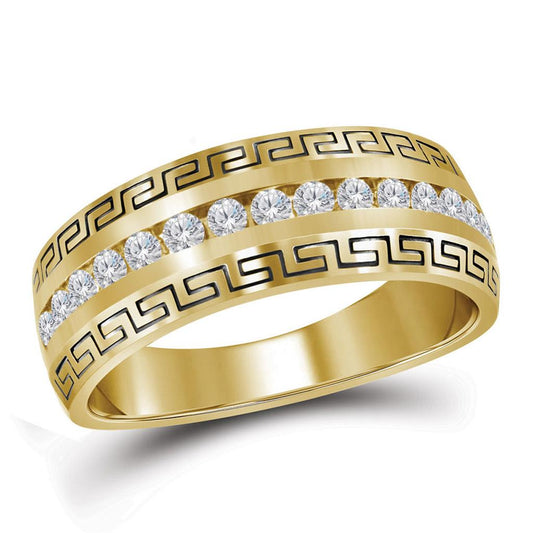 14k Yellow Gold Machine Set Round Diamond Wedding Band Ring 1 Cttw