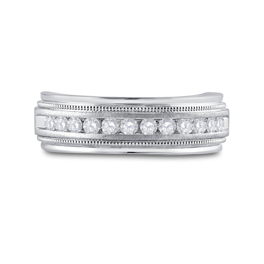 14k White Gold Round Diamond Wedding Single Row Band Ring 1/2 Cttw
