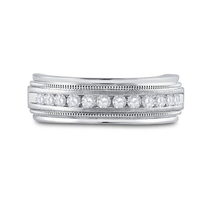 14k White Gold Round Diamond Wedding Single Row Band Ring 1/2 Cttw